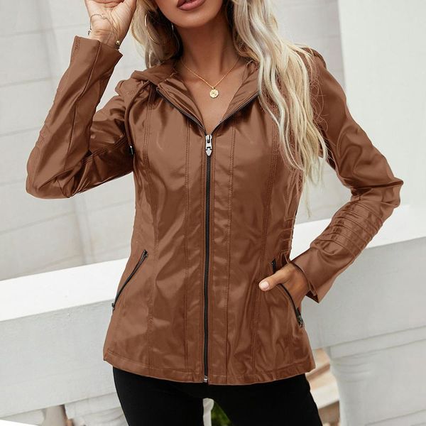 women's leather & faux women jacket autumn zipper casual pu soft solid motorcycle coat fashion streetwear lady slim fit dropship, Black
women's leather & faux women jacket autumn zipper casual pu soft solid motorcycle coat fashion streetwear lady slim fit dropship, Black