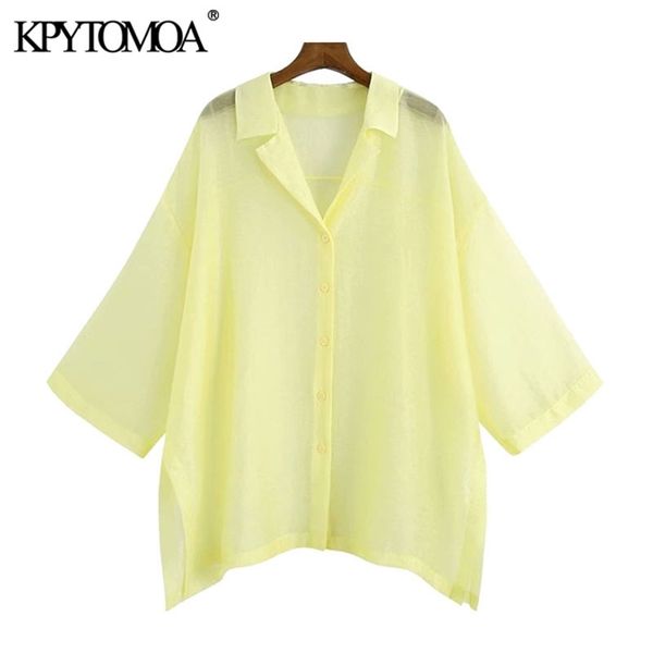 women fashion see through organza loose blouses side vents button-up female shirts chic 210420, White
women fashion see through organza loose blouses side vents button-up female shirts chic 210420, White