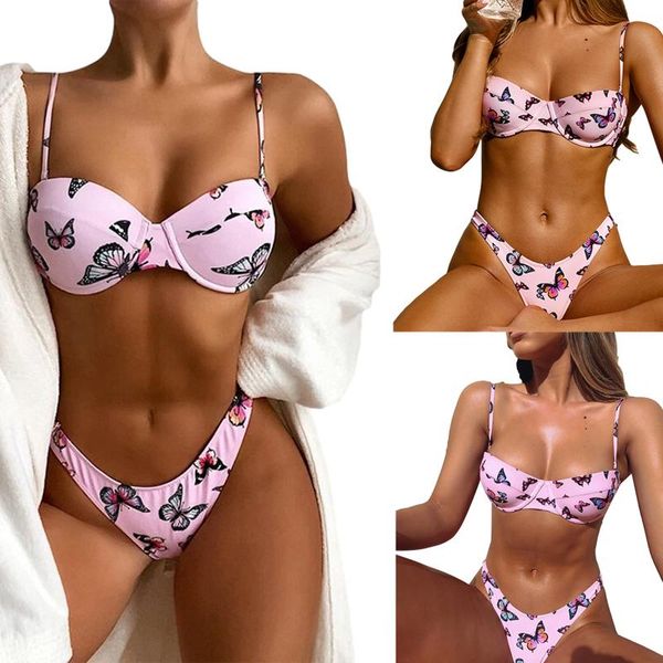 women's swimwear women split swimsuit set butterfly print backless v-neck bikini + high waist panties for summer, White;black
women's swimwear women split swimsuit set butterfly print backless v-neck bikini + high waist panties for summer, White;black