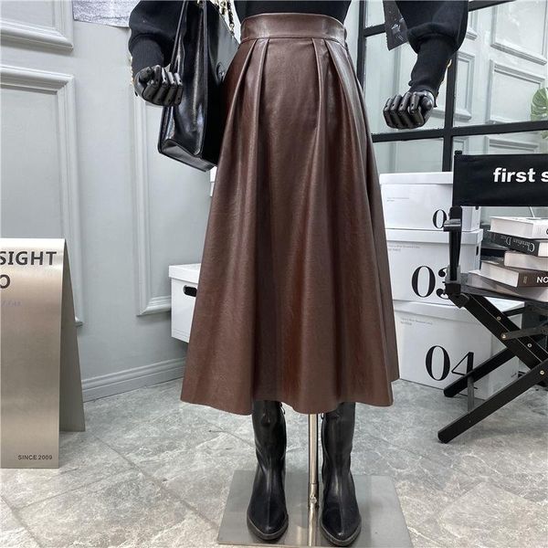 skirts 2021 women autumn winter pu leather skirt lady loose sashes high waist pleated falda female casual solid mid-long g275, Black
skirts 2021 women autumn winter pu leather skirt lady loose sashes high waist pleated falda female casual solid mid-long g275, Black