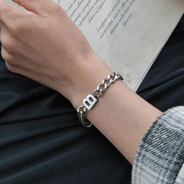 link, chain stainless steel bracelet trendy men's hiphop letter b couple personality jewelry bangles for women, Black
link, chain stainless steel bracelet trendy men's hiphop letter b couple personality jewelry bangles for women, Black