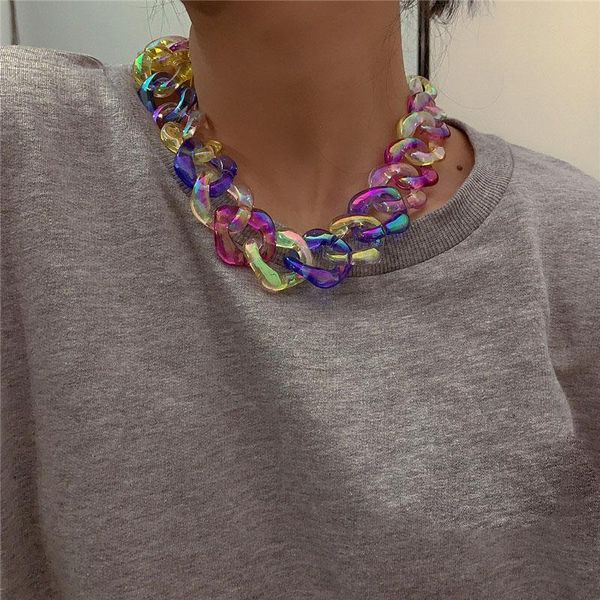 chains shiny colorful acrylic choker necklace for women punk thick chain collar jewelry party gift, Silver
chains shiny colorful acrylic choker necklace for women punk thick chain collar jewelry party gift, Silver