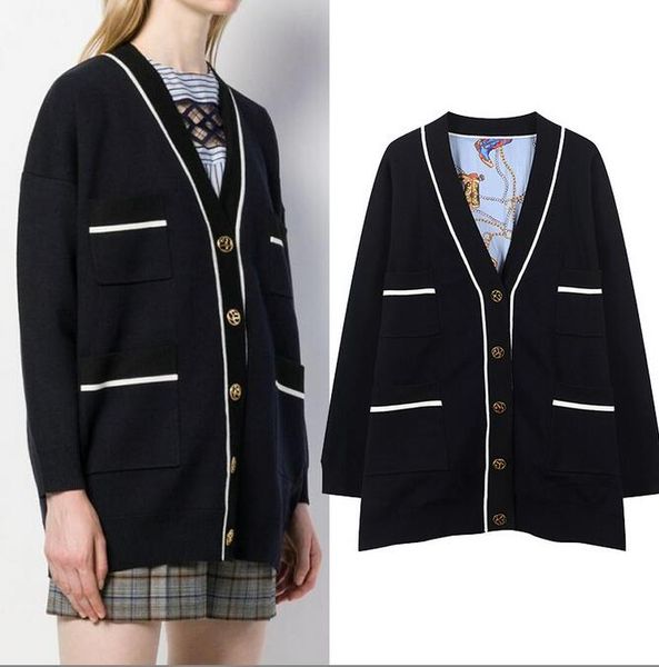 new women`s sandro cardigan golden buttons lining printed coat jacket, Black;brown 
new women`s sandro cardigan golden buttons lining printed coat jacket, Black;brown