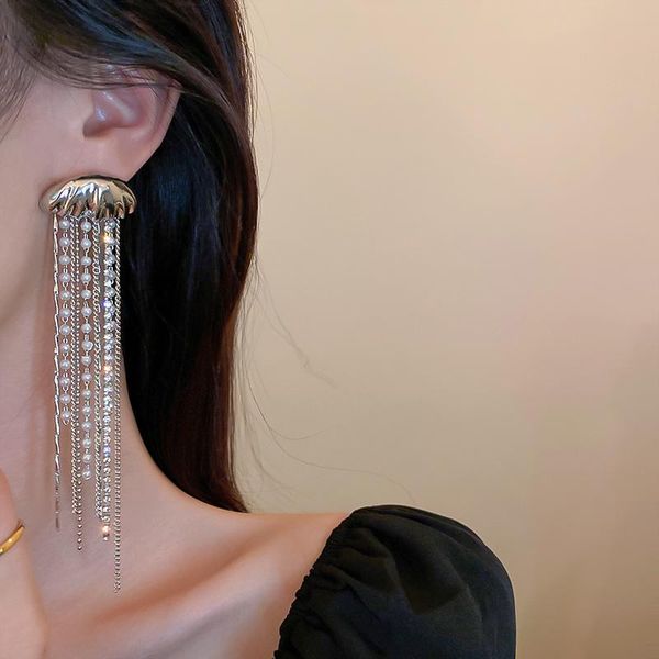 stud design long crystal drop jellyfish earrings, Golden;silver
