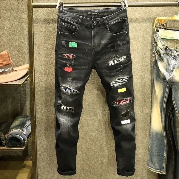 men's jeans 2021 male fashion brand torn thinly taped slacks korean style stretching pants, Blue
men's jeans 2021 male fashion brand torn thinly taped slacks korean style stretching pants, Blue