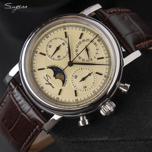 wristwatches sugess vintage dial sapphire crystal men's watch seagull st1908 hand winding movement mechanical moon phase function watch, Slivery;brown
wristwatches sugess vintage dial sapphire crystal men's watch seagull st1908 hand winding movement mechanical moon phase function watch, Slivery;brown