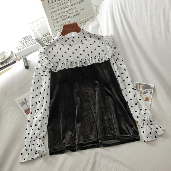 women's blouses & shirts wooden ear polka dot shirt women 2021 spring and summer wild velvet stitching retro stand-up collar tide, White
women's blouses & shirts wooden ear polka dot shirt women 2021 spring and summer wild velvet stitching retro stand-up collar tide, White