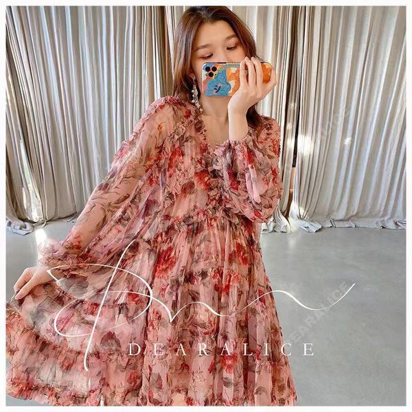 casual dresses french rose floral lantern sleeve irregular drawstring holiday beach dress, Black;gray 
casual dresses french rose floral lantern sleeve irregular drawstring holiday beach dress, Black;gray