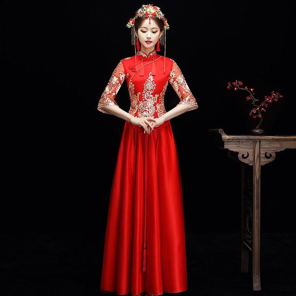 exquisite sequins half sleeve qipao chinese women wedding dress red classic cheongsam noble tassel ethnic clothing
exquisite sequins half sleeve qipao chinese women wedding dress red classic cheongsam noble tassel ethnic clothing