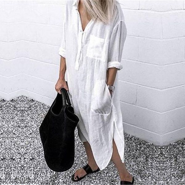 casual dresses solid maxi women dress 2021 fall long sleeve v neck loose pocket streetwear cotton and linen vestidos, Black;gray
casual dresses solid maxi women dress 2021 fall long sleeve v neck loose pocket streetwear cotton and linen vestidos, Black;gray
