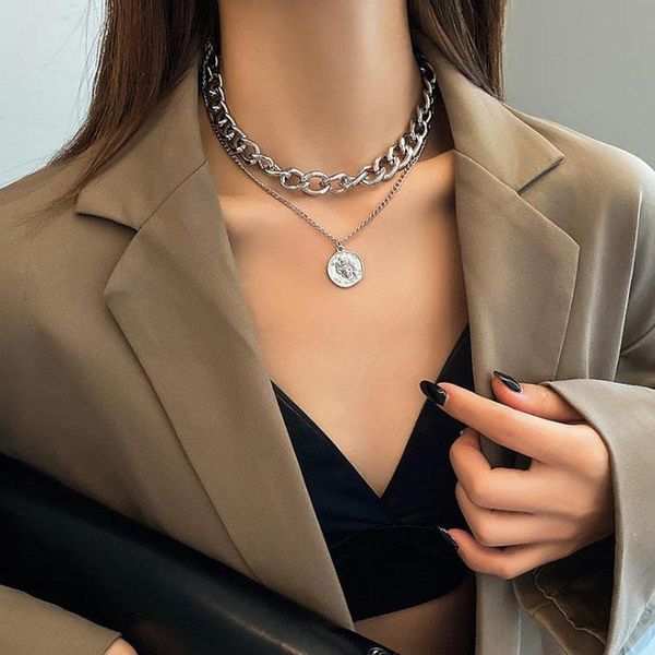 pendant necklaces hip hop double layer queen coin head short clavicle chain thick necklace for women choker party jewelry, Silver
pendant necklaces hip hop double layer queen coin head short clavicle chain thick necklace for women choker party jewelry, Silver