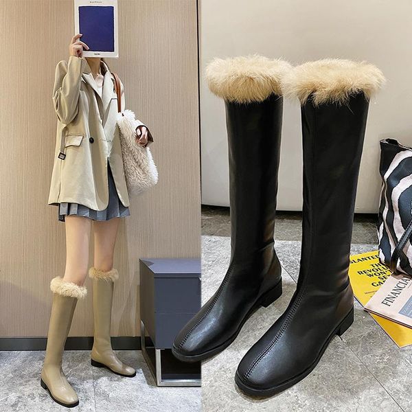 boots winter style womens high warm and fleece women's plush low square heel casual solid color pu, Black
boots winter style womens high warm and fleece women's plush low square heel casual solid color pu, Black