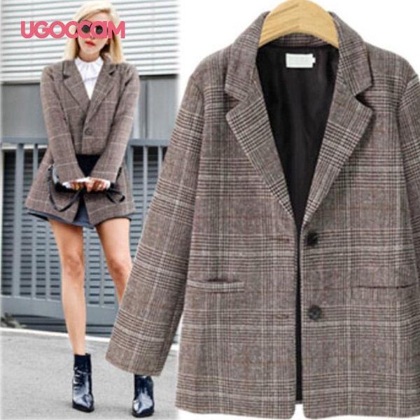 retro plaid blazer single-breasted jacket female office ladies long sleeve thin coats casual jackets spring women's suits & blazers, White;black
retro plaid blazer single-breasted jacket female office ladies long sleeve thin coats casual jackets spring women's suits & blazers, White;black