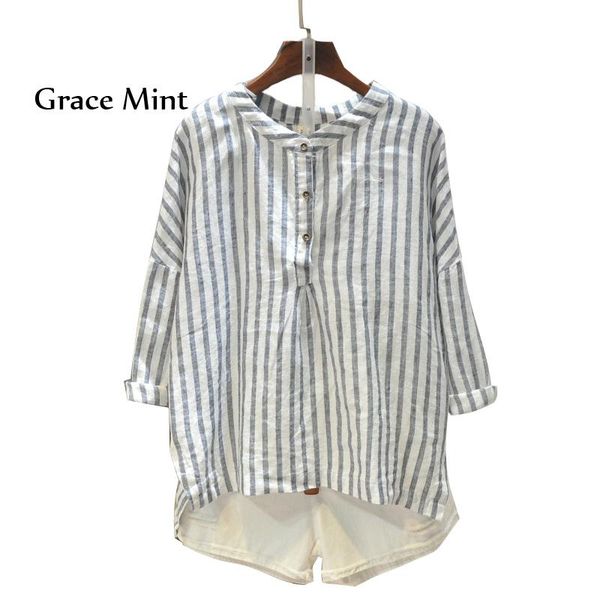 women's blouses & shirts plus size loose blouse women casual shirt summer stand collar cotton linen striped, White
women's blouses & shirts plus size loose blouse women casual shirt summer stand collar cotton linen striped, White