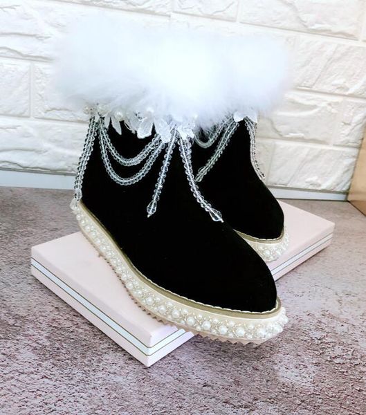 increased fur velvet snow boots pointed cotton plus women's booties rhinestone beadwork, Black
increased fur velvet snow boots pointed cotton plus women's booties rhinestone beadwork, Black