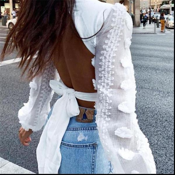summer lace puff sleeve bandage women shirt mesh crops deep v neck blouse backless bowknot female blusas clothing, White
summer lace puff sleeve bandage women shirt mesh crops deep v neck blouse backless bowknot female blusas clothing, White