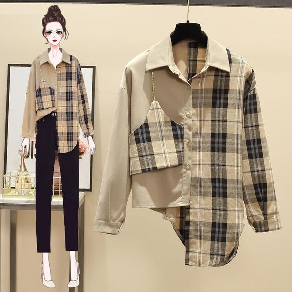 women's jackets plaid shirt 2021 spring break two pieces of irregular stitching design, Black;brown
women's jackets plaid shirt 2021 spring break two pieces of irregular stitching design, Black;brown