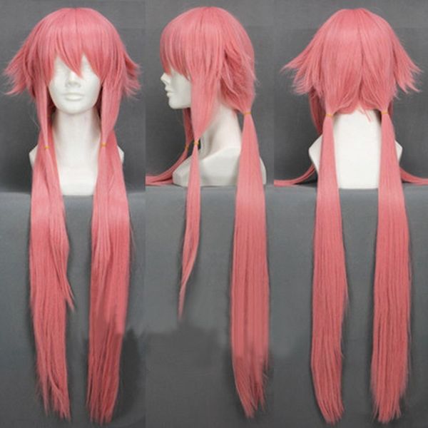 anime the future diary yuno gasai 80cm long pink straight women's girl heat resistant cosplay costume wig + wig cap, Black