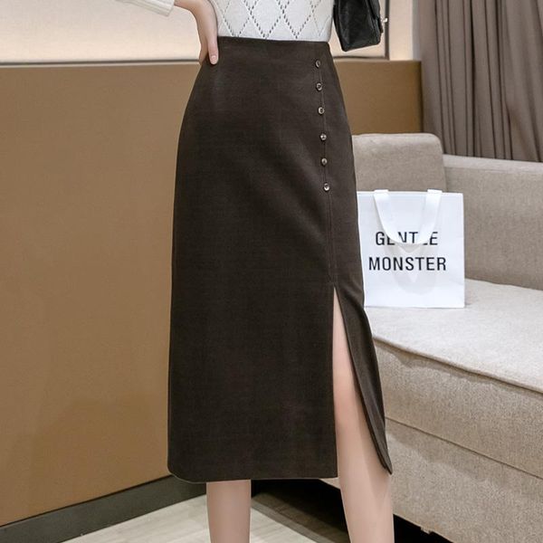 winter woolen skirts for women 2021 fall side slit women's midi long high waist slim single breasted saias mulher, Black
winter woolen skirts for women 2021 fall side slit women's midi long high waist slim single breasted saias mulher, Black