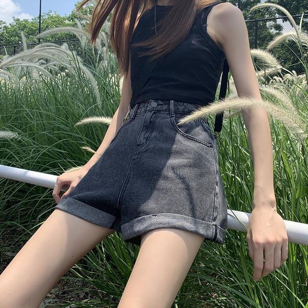 women's shorts summer smoke gray denim high waist loose thin wide leg pants, White;black
women's shorts summer smoke gray denim high waist loose thin wide leg pants, White;black