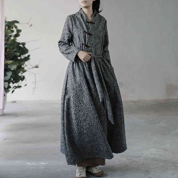 johnature women blend wool coats chinese style stand high waist winter a-line long sleeve vintage bandage blend coats 210521, Black
johnature women blend wool coats chinese style stand high waist winter a-line long sleeve vintage bandage blend coats 210521, Black