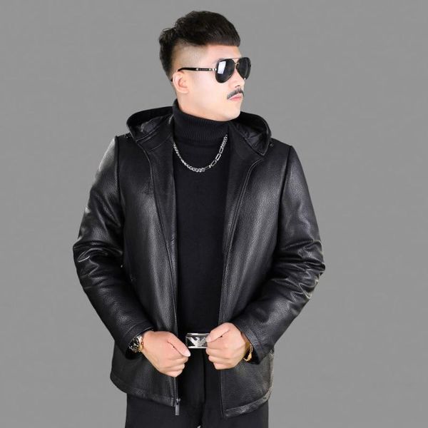 men's leather & faux first authentic layer deerskin coat down hooded detachable short jacket thickened winter, Black
men's leather & faux first authentic layer deerskin coat down hooded detachable short jacket thickened winter, Black