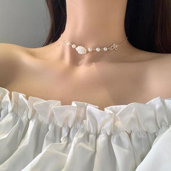 pendant necklaces romantic female white rose flower choker necklace elegant lady party pearl gold chain accessories fashion wedding jewelry, Silver
pendant necklaces romantic female white rose flower choker necklace elegant lady party pearl gold chain accessories fashion wedding jewelry, Silver