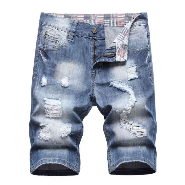 jeans summer thin denim shorts men's perforated pants korean fashion loose straight print capris, Blue
jeans summer thin denim shorts men's perforated pants korean fashion loose straight print capris, Blue