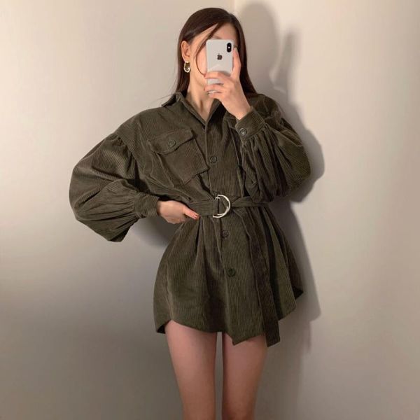 women's jackets spring jacket vintage corduroy long shirt loose coat women oversize belt waist female outfit korean style, Black;brown
women's jackets spring jacket vintage corduroy long shirt loose coat women oversize belt waist female outfit korean style, Black;brown
