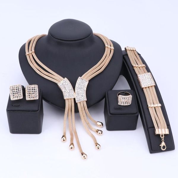 earrings & necklace dubai jewelry sets for women tassel pendant crystal bracelet ring gold color wedding party bijoux accessories, Silver
earrings & necklace dubai jewelry sets for women tassel pendant crystal bracelet ring gold color wedding party bijoux accessories, Silver