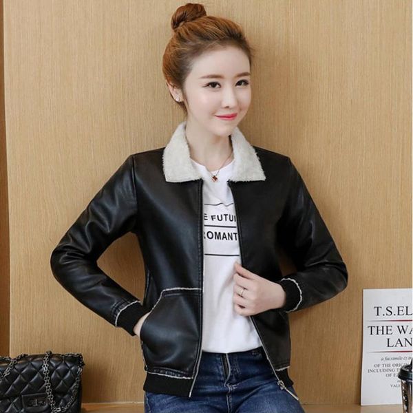 women's jackets autumn&winter thickened plus size leather jacket women korean streetwear slim short coat zipper lapel lamb wool warm ou, Black;brown
women's jackets autumn&winter thickened plus size leather jacket women korean streetwear slim short coat zipper lapel lamb wool warm ou, Black;brown
