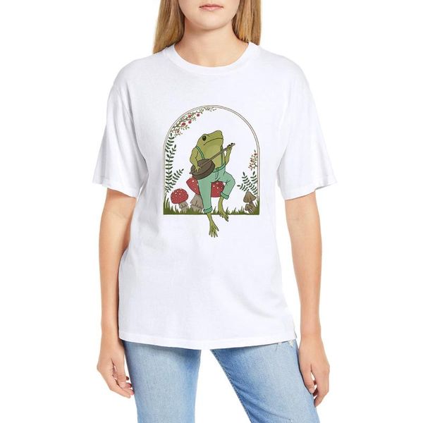 cottagecore t-shirt aesthetic cute frog playing banjo on mushroom funny women's cartoon tee, White
cottagecore t-shirt aesthetic cute frog playing banjo on mushroom funny women's cartoon tee, White