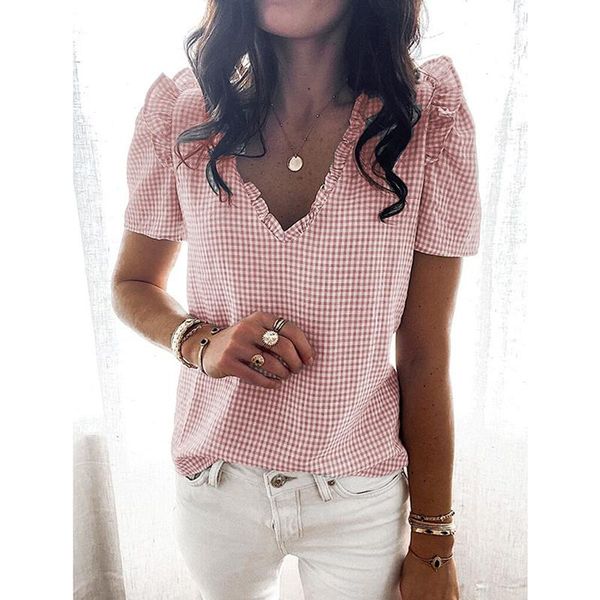 women's t-shirt summer fashion v-neck ruffled plaid short-sleeved bottoming pullover loose urban casual 2021 maiden s-2xl, White
women's t-shirt summer fashion v-neck ruffled plaid short-sleeved bottoming pullover loose urban casual 2021 maiden s-2xl, White