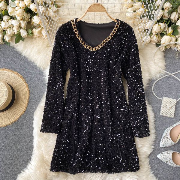 dresses autumn black sequin mini dress women round neck long sleeve chain loose club party vestidos female new fashion, Black;gray
dresses autumn black sequin mini dress women round neck long sleeve chain loose club party vestidos female new fashion, Black;gray