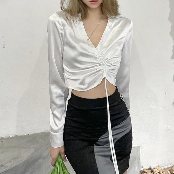 women's t-shirt women summer crop female backless solid color drawstring v-neck long sleeve hollow-back strappy camisole girls whi, White
women's t-shirt women summer crop female backless solid color drawstring v-neck long sleeve hollow-back strappy camisole girls whi, White