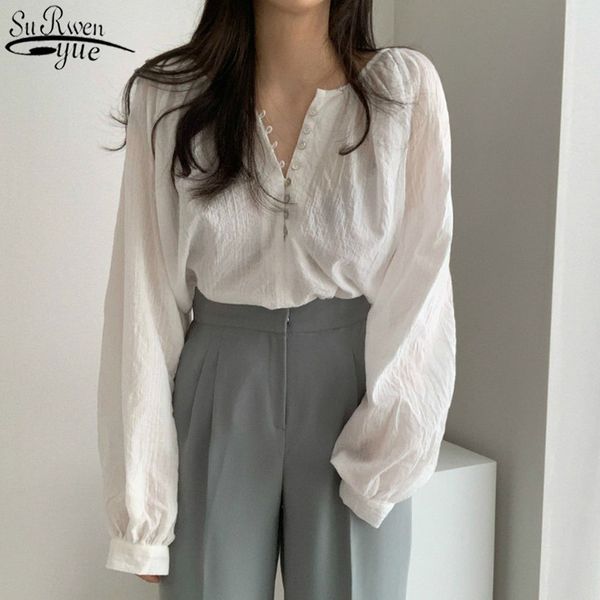 french style vintage white puff long sleeve women's shirts cotton loose single-breasted blouse overalls for women 11021 210427
french style vintage white puff long sleeve women's shirts cotton loose single-breasted blouse overalls for women 11021 210427