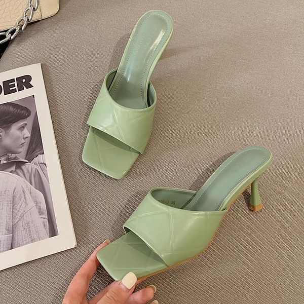 slippers 2021 ins brand women open toe thin high heels luxury summer candy color green low slides sandals red shoes, Black
slippers 2021 ins brand women open toe thin high heels luxury summer candy color green low slides sandals red shoes, Black