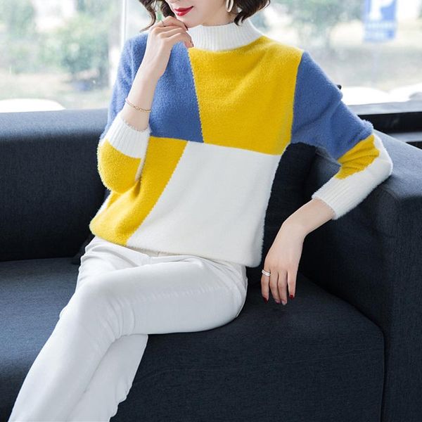 women's sweaters women patchwork color sweater pullover elegant turtlenck lady plaid long sleeve, White;black
women's sweaters women patchwork color sweater pullover elegant turtlenck lady plaid long sleeve, White;black