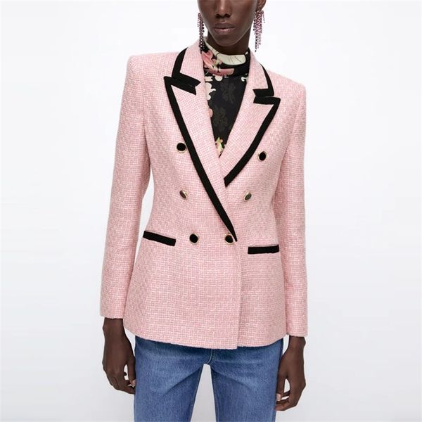 za elegant pink textured blazer women long sleeve contrast piping double breasted blazers femal fashion cute coat outerwear 211006, White;black
za elegant pink textured blazer women long sleeve contrast piping double breasted blazers femal fashion cute coat outerwear 211006, White;black