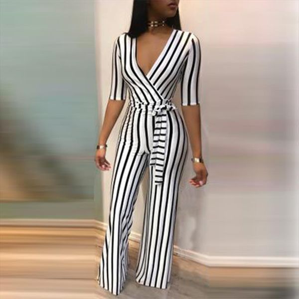 latest fashion striped elegant deep womens romper v neck overall pants with belt casual slim fit jumpsuit, Black;white
latest fashion striped elegant deep womens romper v neck overall pants with belt casual slim fit jumpsuit, Black;white