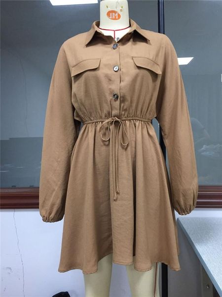 casual dresses summer dress women solid color a-line turn-down collar lace up long sleeve for woman robe femme vestido de mujer, Black;gray 
casual dresses summer dress women solid color a-line turn-down collar lace up long sleeve for woman robe femme vestido de mujer, Black;gray