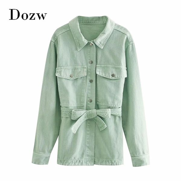 women fashion green jeans jacket with belt loose long sleeve denim jackets turn down collar streetwear pockets coat 210515, Black;brown
women fashion green jeans jacket with belt loose long sleeve denim jackets turn down collar streetwear pockets coat 210515, Black;brown