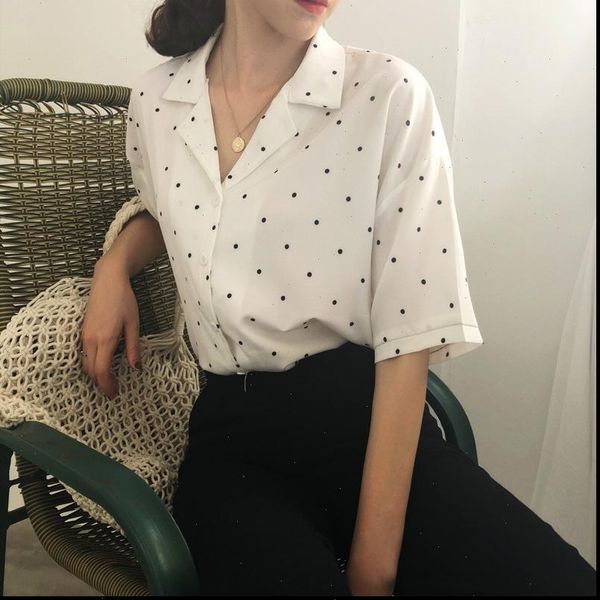 women shirts womens clothing fashion polka dot summer short sleeve blouse turn down collar casual, White
women shirts womens clothing fashion polka dot summer short sleeve blouse turn down collar casual, White