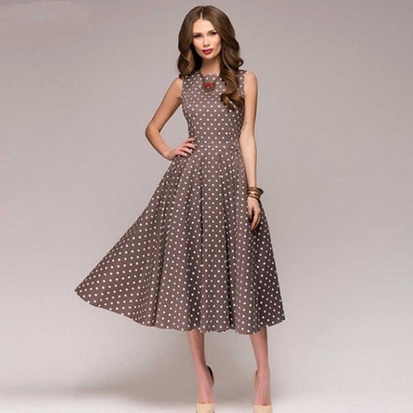 elegant swing dress vintage polka dots party es lady sleeveless o-neck retro midi robe female 210608, Black;gray
elegant swing dress vintage polka dots party es lady sleeveless o-neck retro midi robe female 210608, Black;gray