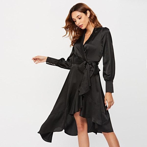 casual dresses women elegant luxury dress lace-up irregular ruffled vestidos ladies office wear silky glossy nightgown party, Black;gray
casual dresses women elegant luxury dress lace-up irregular ruffled vestidos ladies office wear silky glossy nightgown party, Black;gray
