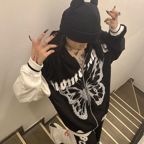 women's hoodies & sweatshirts vintage zip up graffiti hooded y2k pull femme harajuku butterfly print hoodie long sleeve grunge jacket, Black
women's hoodies & sweatshirts vintage zip up graffiti hooded y2k pull femme harajuku butterfly print hoodie long sleeve grunge jacket, Black