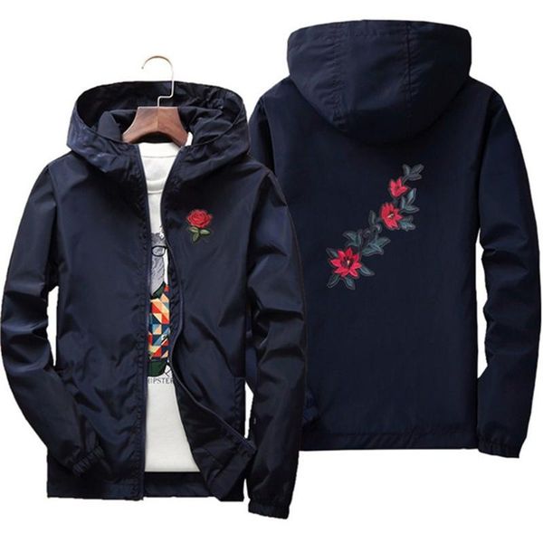 rose embroidery thin jackets men women streetwear polyester jacket coat hip hop casual autumn windproof plus men's, Black;brown
