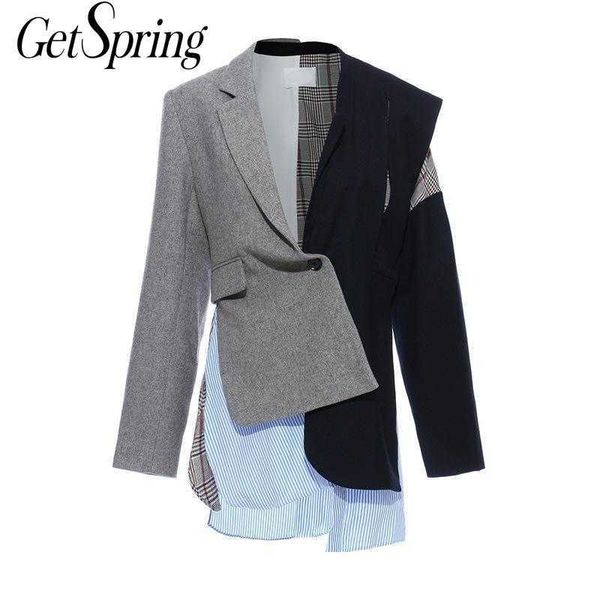 getspring women blazer single button long sleeve ladies black coat woolen spliced irregular women's suit jacket autumn 210601, White;black
getspring women blazer single button long sleeve ladies black coat woolen spliced irregular women's suit jacket autumn 210601, White;black