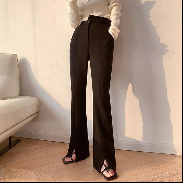 fashion flare streetwear womens pant irregular waist trousers loose split black bell bottom long, Black;white
fashion flare streetwear womens pant irregular waist trousers loose split black bell bottom long, Black;white
