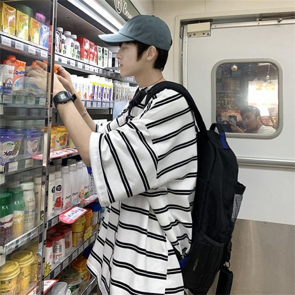 men's t-shirts 2021 men short sleeve stripe t-shirt japan punk fashion harajuku oversized tshirt streetwear half summer, White;black
men's t-shirts 2021 men short sleeve stripe t-shirt japan punk fashion harajuku oversized tshirt streetwear half summer, White;black